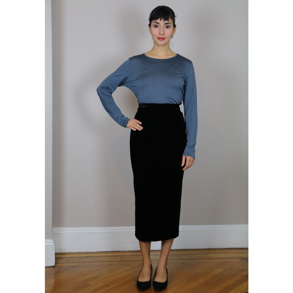 Vintage OMO NORMA KAMALI Black Velvet Skirt - Picture 1 of 8